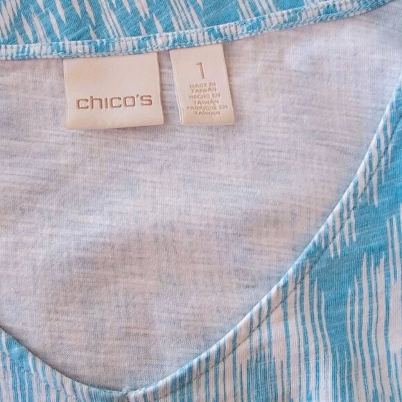 Chico's Blue and White Striped Casual Top with 3/4 Sleeves in Size M - Picture 4 of 4